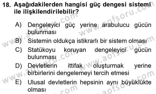 Uluslararası İlişkiler Kuramları 1 Dersi 2022 - 2023 Yılı (Final) Dönem Sonu Sınavı 18. Soru