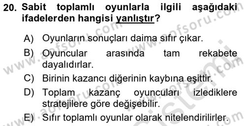 Uluslararası İlişkiler Kuramları 1 Dersi 2022 - 2023 Yılı (Final) Dönem Sonu Sınav Soruları 20. Soru