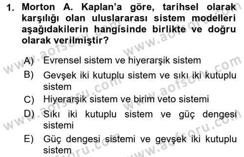 Uluslararası İlişkiler Kuramları 1 Dersi 2022 - 2023 Yılı Yaz Okulu Sınav Soruları 1. Soru