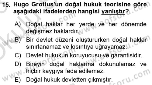 Uluslararası İlişkiler Kuramları 1 Dersi 2022 - 2023 Yılı Yaz Okulu Sınav Soruları 15. Soru