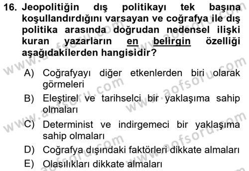 Uluslararası İlişkiler Kuramları 1 Dersi 2022 - 2023 Yılı Yaz Okulu Sınav Soruları 16. Soru