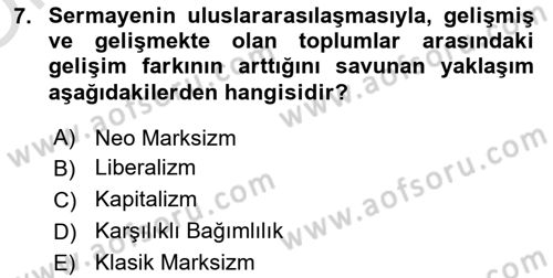 Uluslararası İlişkiler Kuramları 1 Dersi 2022 - 2023 Yılı Yaz Okulu Sınav Soruları 7. Soru