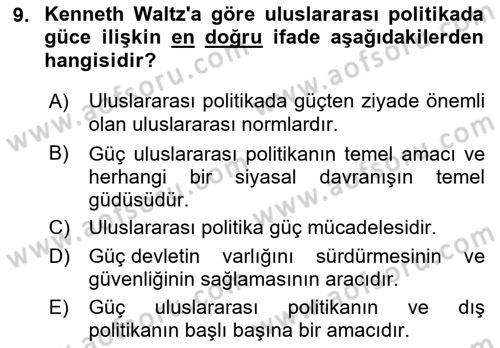 Uluslararası İlişkiler Kuramları 1 Dersi 2022 - 2023 Yılı Yaz Okulu Sınav Soruları 9. Soru