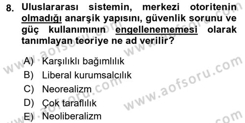 Uluslararası İlişkiler Kuramları 1 Dersi 2023 - 2024 Yılı (Vize) Ara Sınavı 8. Soru