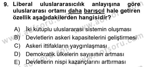 Uluslararası İlişkiler Kuramları 1 Dersi 2023 - 2024 Yılı (Vize) Ara Sınav Soruları 9. Soru