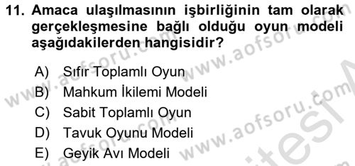 Uluslararası İlişkiler Kuramları 1 Dersi 2023 - 2024 Yılı (Final) Dönem Sonu Sınavı 11. Soru