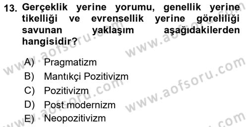 Uluslararası İlişkiler Kuramları 1 Dersi 2023 - 2024 Yılı (Final) Dönem Sonu Sınavı 13. Soru