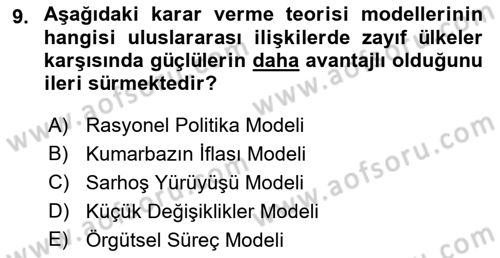 Uluslararası İlişkiler Kuramları 1 Dersi 2023 - 2024 Yılı (Final) Dönem Sonu Sınavı 9. Soru