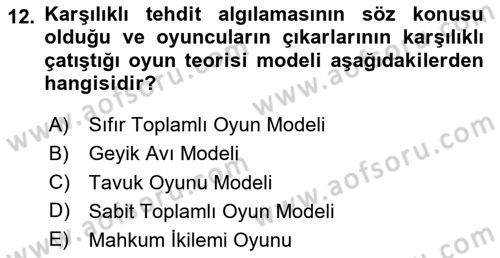 Uluslararası İlişkiler Kuramları 1 Dersi 2023 - 2024 Yılı Yaz Okulu Sınav Soruları 12. Soru