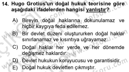 Uluslararası İlişkiler Kuramları 1 Dersi 2023 - 2024 Yılı Yaz Okulu Sınavı 14. Soru