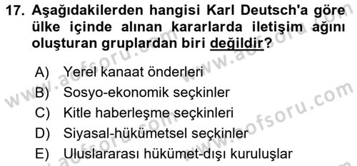 Uluslararası İlişkiler Kuramları 1 Dersi 2023 - 2024 Yılı Yaz Okulu Sınav Soruları 17. Soru