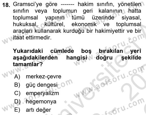 Uluslararası İlişkiler Kuramları 1 Dersi 2023 - 2024 Yılı Yaz Okulu Sınav Soruları 18. Soru