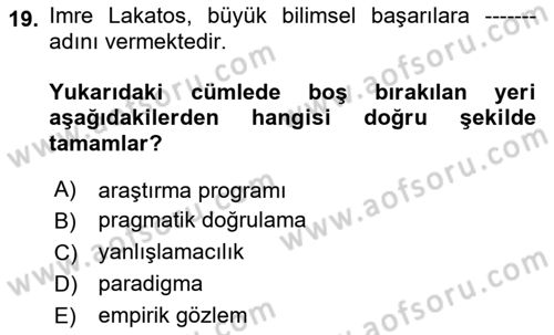 Uluslararası İlişkiler Kuramları 1 Dersi 2023 - 2024 Yılı Yaz Okulu Sınav Soruları 19. Soru