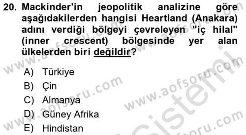 Uluslararası İlişkiler Kuramları 1 Dersi 2023 - 2024 Yılı Yaz Okulu Sınavı 20. Soru