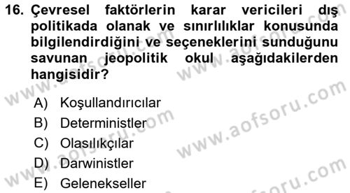 Uluslararası İlişkiler Kuramları 1 Dersi 2024 - 2025 Yılı (Vize) Ara Sınav Soruları 16. Soru