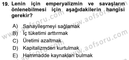 Uluslararası İlişkiler Kuramları 1 Dersi 2024 - 2025 Yılı (Vize) Ara Sınavı 19. Soru