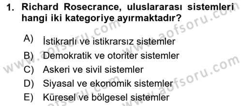 Uluslararası İlişkiler Kuramları 1 Dersi 2024 - 2025 Yılı (Final) Dönem Sonu Sınav Soruları 1. Soru