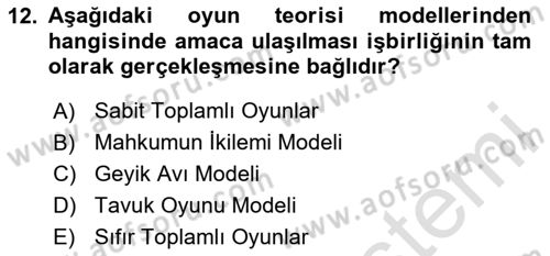 Uluslararası İlişkiler Kuramları 1 Dersi 2024 - 2025 Yılı (Final) Dönem Sonu Sınav Soruları 12. Soru