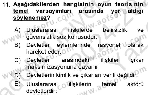 Uluslararası İlişkiler Kuramları 1 Dersi 2024 - 2025 Yılı Yaz Okulu Sınav Soruları 11. Soru