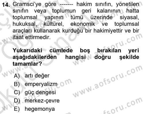 Uluslararası İlişkiler Kuramları 1 Dersi 2024 - 2025 Yılı Yaz Okulu Sınav Soruları 14. Soru