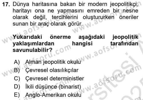 Uluslararası İlişkiler Kuramları 1 Dersi 2024 - 2025 Yılı Yaz Okulu Sınav Soruları 17. Soru
