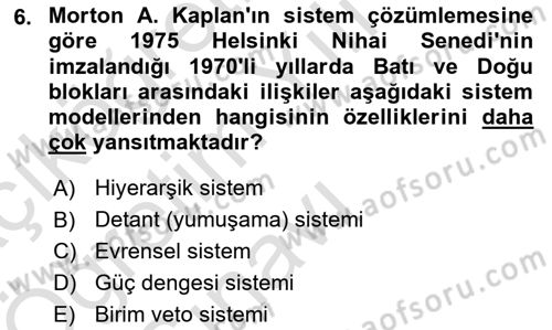 Uluslararası İlişkiler Kuramları 1 Dersi 2024 - 2025 Yılı Yaz Okulu Sınav Soruları 6. Soru