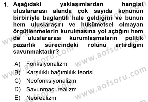 Uluslararası İlişkiler Kuramları 1 Dersi 2025 - 2026 Yılı (Vize) Ara Sınav Soruları 1. Soru