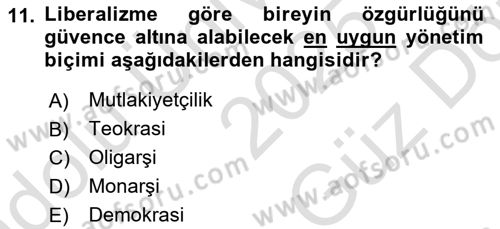 Uluslararası İlişkiler Kuramları 1 Dersi 2025 - 2026 Yılı (Vize) Ara Sınav Soruları 11. Soru