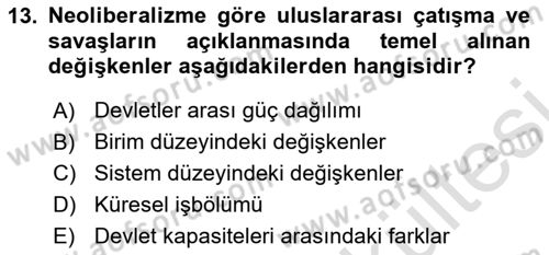 Uluslararası İlişkiler Kuramları 1 Dersi 2025 - 2026 Yılı (Vize) Ara Sınav Soruları 13. Soru
