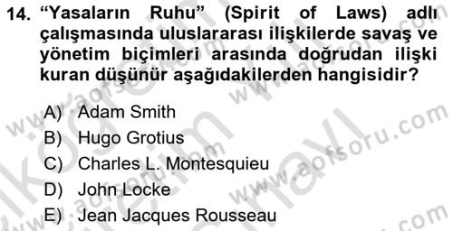 Uluslararası İlişkiler Kuramları 1 Dersi 2025 - 2026 Yılı (Vize) Ara Sınav Soruları 14. Soru