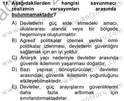 Uluslararası İlişkiler Kuramları 2 Dersi 2012 - 2013 Yılı (Vize) Ara Sınav Soruları 11. Soru