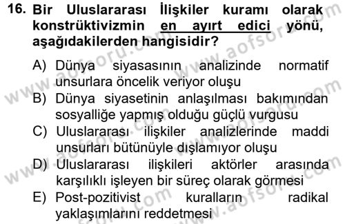Uluslararası İlişkiler Kuramları 2 Dersi 2012 - 2013 Yılı (Vize) Ara Sınav Soruları 16. Soru
