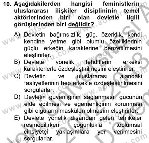 Uluslararası İlişkiler Kuramları 2 Dersi 2012 - 2013 Yılı (Final) Dönem Sonu Sınav Soruları 10. Soru