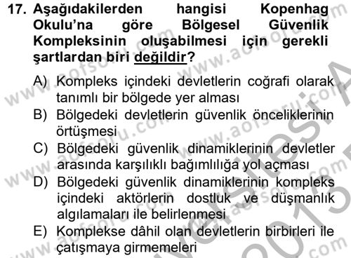 Uluslararası İlişkiler Kuramları 2 Dersi 2012 - 2013 Yılı (Final) Dönem Sonu Sınav Soruları 17. Soru