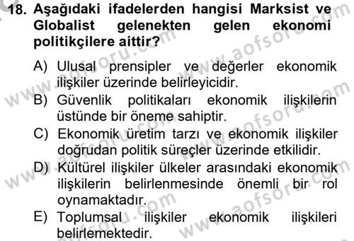 Uluslararası İlişkiler Kuramları 2 Dersi 2012 - 2013 Yılı (Final) Dönem Sonu Sınav Soruları 18. Soru