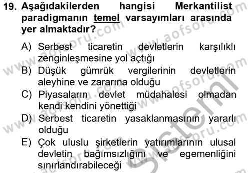 Uluslararası İlişkiler Kuramları 2 Dersi 2012 - 2013 Yılı (Final) Dönem Sonu Sınav Soruları 19. Soru