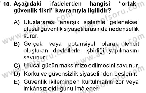 Uluslararası İlişkiler Kuramları 2 Dersi 2013 - 2014 Yılı (Vize) Ara Sınav Soruları 10. Soru