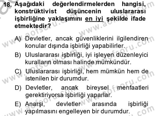 Uluslararası İlişkiler Kuramları 2 Dersi 2013 - 2014 Yılı (Vize) Ara Sınav Soruları 18. Soru