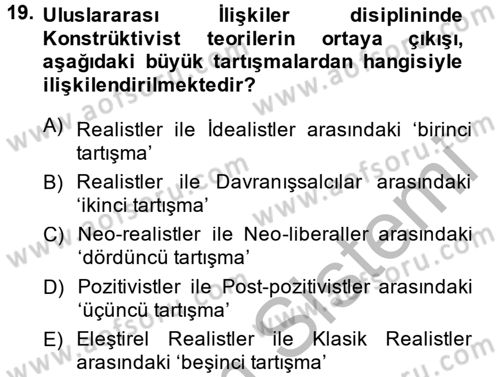 Uluslararası İlişkiler Kuramları 2 Dersi 2013 - 2014 Yılı (Vize) Ara Sınav Soruları 19. Soru