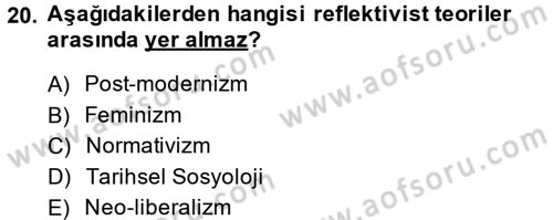 Uluslararası İlişkiler Kuramları 2 Dersi 2013 - 2014 Yılı (Vize) Ara Sınavı 20. Soru