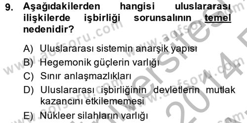 Uluslararası İlişkiler Kuramları 2 Dersi 2013 - 2014 Yılı (Vize) Ara Sınav Soruları 9. Soru