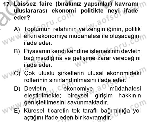 Uluslararası İlişkiler Kuramları 2 Dersi 2013 - 2014 Yılı (Final) Dönem Sonu Sınav Soruları 17. Soru