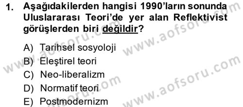 Uluslararası İlişkiler Kuramları 2 Dersi 2014 - 2015 Yılı (Vize) Ara Sınav Soruları 1. Soru
