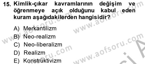 Uluslararası İlişkiler Kuramları 2 Dersi 2014 - 2015 Yılı (Vize) Ara Sınav Soruları 15. Soru
