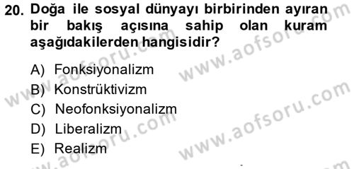 Uluslararası İlişkiler Kuramları 2 Dersi 2014 - 2015 Yılı (Vize) Ara Sınav Soruları 20. Soru