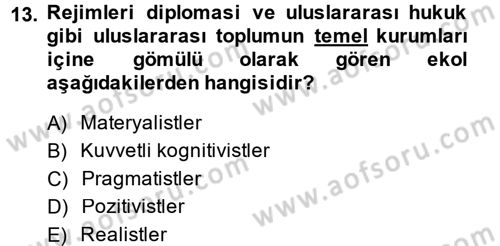 Uluslararası İlişkiler Kuramları 2 Dersi 2014 - 2015 Yılı (Final) Dönem Sonu Sınav Soruları 13. Soru