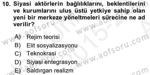 Uluslararası İlişkiler Kuramları 2 Dersi 2015 - 2016 Yılı (Vize) Ara Sınav Soruları 10. Soru