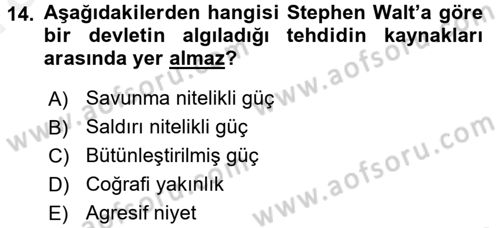 Uluslararası İlişkiler Kuramları 2 Dersi 2015 - 2016 Yılı (Vize) Ara Sınav Soruları 14. Soru
