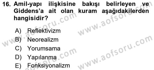 Uluslararası İlişkiler Kuramları 2 Dersi 2015 - 2016 Yılı (Vize) Ara Sınav Soruları 16. Soru