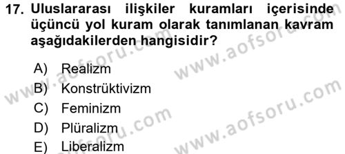 Uluslararası İlişkiler Kuramları 2 Dersi 2015 - 2016 Yılı (Vize) Ara Sınav Soruları 17. Soru